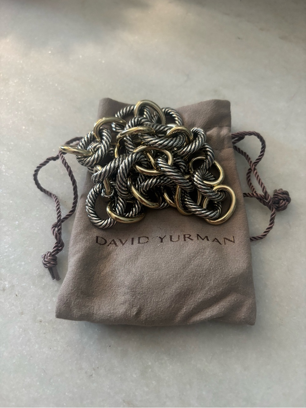 David Yurman 925 Sterling Silver & 14K Gold Large Cable Link Necklace 19.5” 137g - Picture 6 of 8